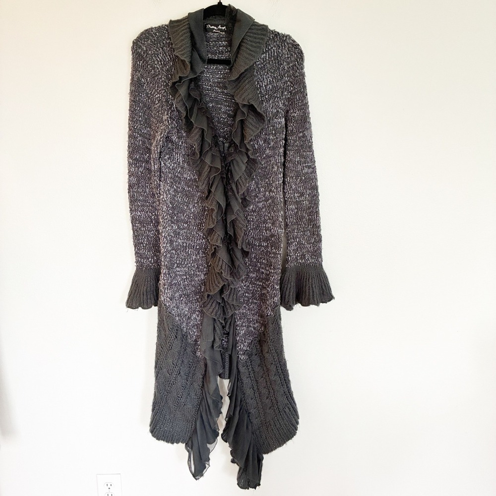Pretty Angel Ruffle Duster Cardigan Sweater Women S Grey Whimsigoth Fairy Y2K